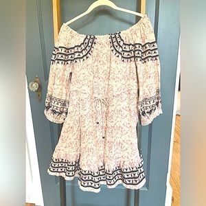Free People cotton gauze dress with embroidery. Size S, 31” long
